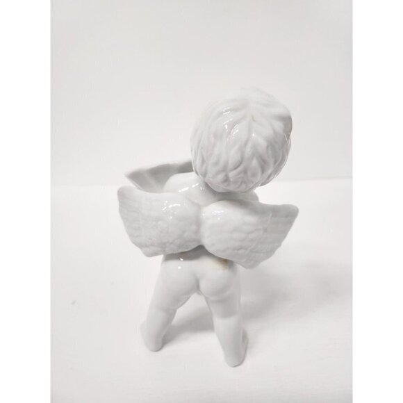 Vintage White Ceramic Angel Cherub Boy Holding Cornucopia Vase Figurine RARE - Picture 5 of 9